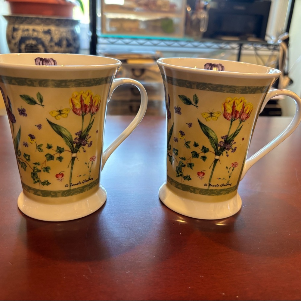Pimpernel Floral Mugs with Iris Accents